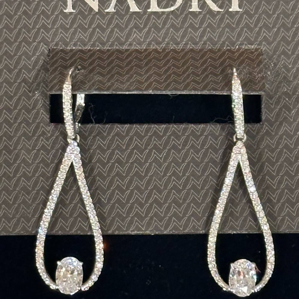 Nadri Open Teardrop Sparkling Crystals Silver Earrings